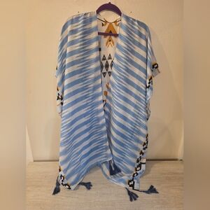 Do Everything in Love Geometric Cardigan/Shawl in Blue and Brown